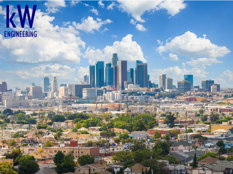 la commercial building skyline and residences